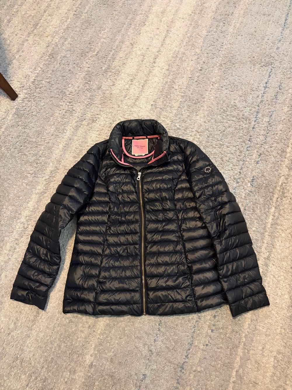 Kate Spade New York Womens Packable Down Puffer Jacket Black Pink Medium K21734U